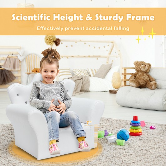 Children Upholstered Princess Sofa with Ottoman and Diamond Decoration for Boys and Girls-White - Image 2