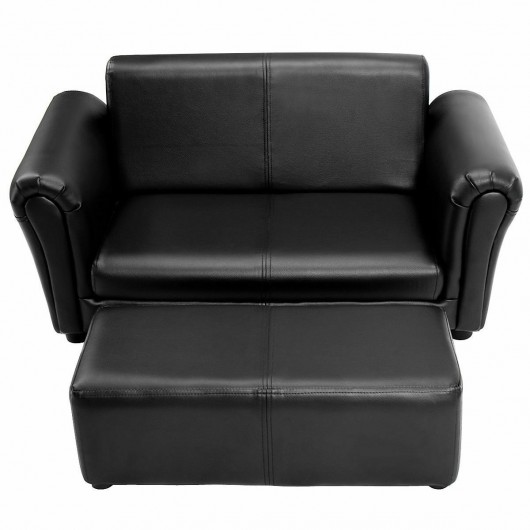 Black-White Kids Double Sofa with Ottoman-Black