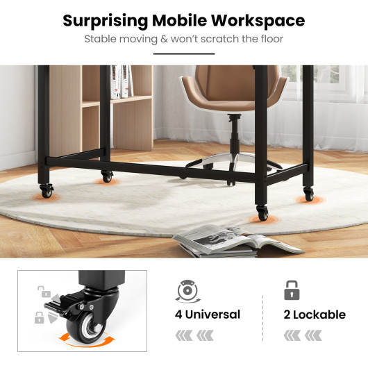 48" Rolling Computer Desk with Heavy-duty Metal Frame for Home and Office-Natural - Image 2