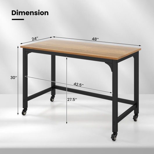 48" Rolling Computer Desk with Heavy-duty Metal Frame for Home and Office-Natural - Image 4