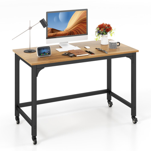 48" Rolling Computer Desk with Heavy-duty Metal Frame for Home and Office-Natural - Image 5