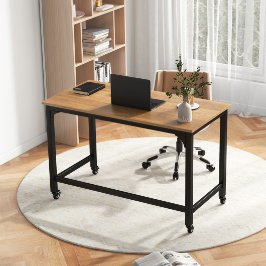 48" Rolling Computer Desk with Heavy-duty Metal Frame for Home and Office-Natural - Image 6