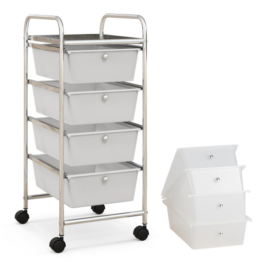 4-Drawer Cart Storage Bin Organizer Rolling with Plastic Drawers-White - Image 4