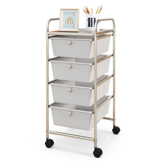 4-Drawer Cart Storage Bin Organizer Rolling with Plastic Drawers-White - Image 6