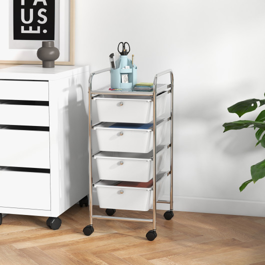 4-Drawer Cart Storage Bin Organizer Rolling with Plastic Drawers-White - Image 3