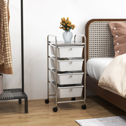 4-Drawer Cart Storage Bin Organizer Rolling with Plastic Drawers-White - Image 2