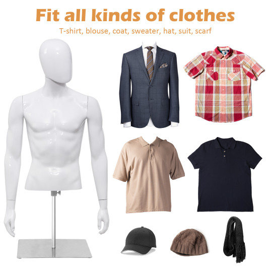Plastic Half Body Head Turn Male Mannequin with Base - Image 6