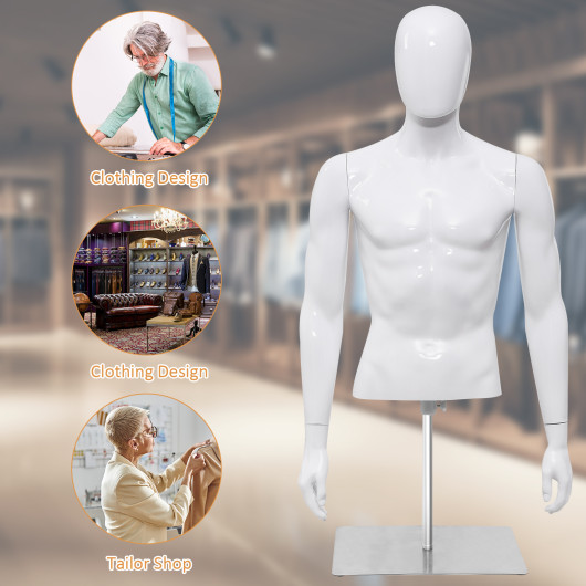 Plastic Half Body Head Turn Male Mannequin with Base - Image 5