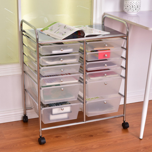 12 Storage Drawer Organizer Bins Rolling Cart - Image 3