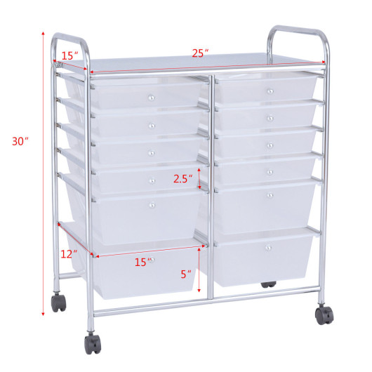 12 Storage Drawer Organizer Bins Rolling Cart - Image 2