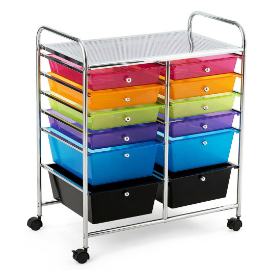 12 Drawers Rolling Cart Storage Scrapbook Paper Organizer Bins-Multicolor - Image 4