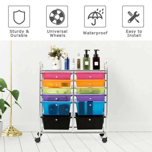 12 Drawers Rolling Cart Storage Scrapbook Paper Organizer Bins-Multicolor - Image 3
