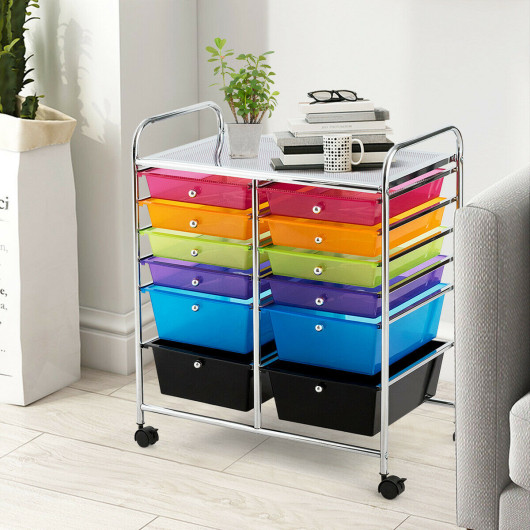12 Drawers Rolling Cart Storage Scrapbook Paper Organizer Bins-Multicolor - Image 5