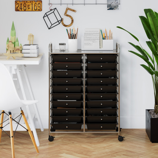 20 Drawers Storage Rolling Cart Studio Organizer-Black - Image 2