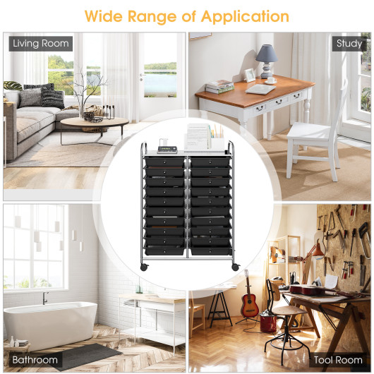 20 Drawers Storage Rolling Cart Studio Organizer-Black - Image 4