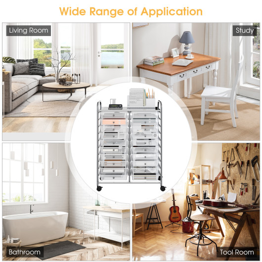 20 Drawers Storage Rolling Cart Studio Organizer-Transparent - Image 2