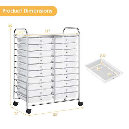 20 Drawers Storage Rolling Cart Studio Organizer-Transparent - Image 3