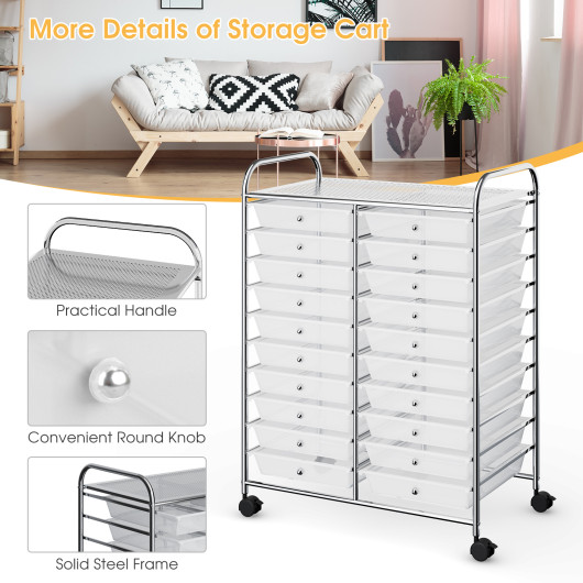 20 Drawers Storage Rolling Cart Studio Organizer-Transparent - Image 5