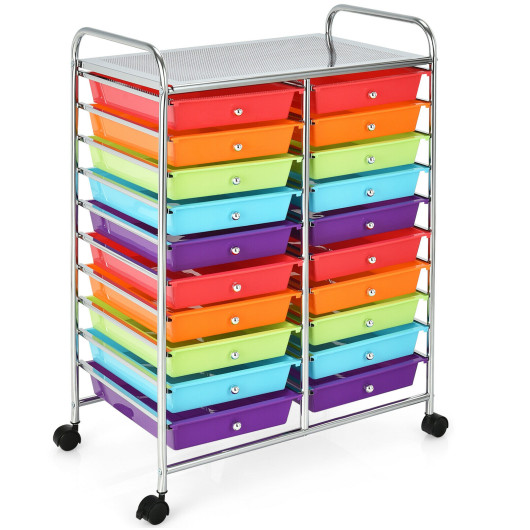 20 Drawers Storage Rolling Cart Studio Organizer-Multicolor - Image 2