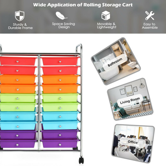 20 Drawers Storage Rolling Cart Studio Organizer-Multicolor - Image 4