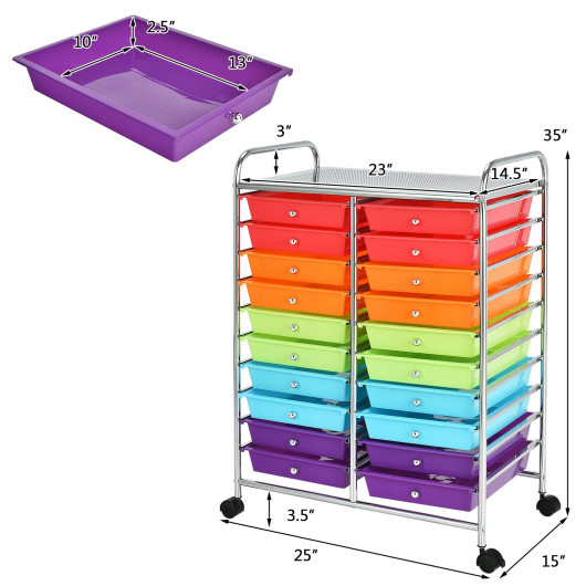 20 Drawers Storage Rolling Cart Studio Organizer-Multicolor - Image 6