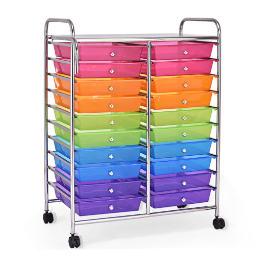 20 Drawers Storage Rolling Cart Studio Organizer-Multicolor - Image 4