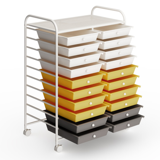 20 Drawers Storage Rolling Cart Studio Organizer-Yellow - Image 2