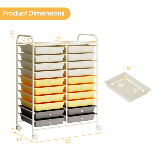 20 Drawers Storage Rolling Cart Studio Organizer-Yellow - Image 4