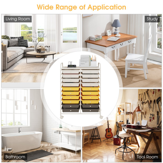 20 Drawers Storage Rolling Cart Studio Organizer-Yellow - Image 3