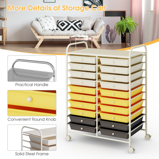 20 Drawers Storage Rolling Cart Studio Organizer-Yellow - Image 5