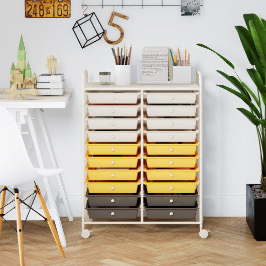 20 Drawers Storage Rolling Cart Studio Organizer-Yellow - Image 6