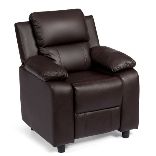 Deluxe Kids Armchair Recliner Headrest Sofa w- Storage Arms-Brown