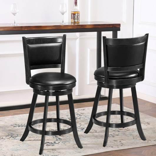 2 Pieces 24 Inches Swivel Counter Stool Dining Chair Upholstered Seat-Black - Image 6