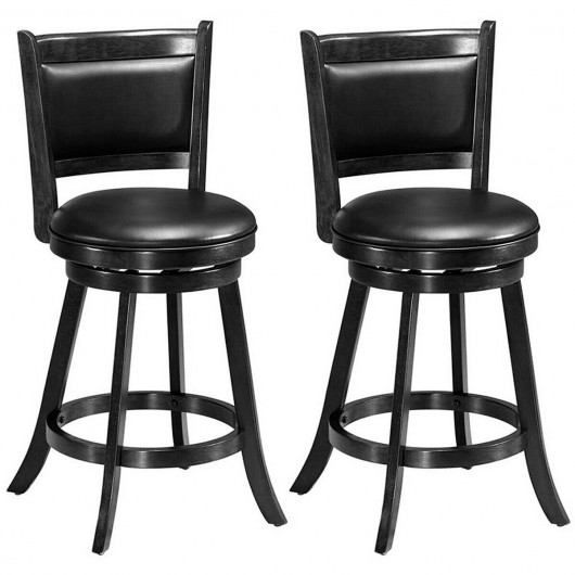2 Pieces 24 Inches Swivel Counter Stool Dining Chair Upholstered Seat-Black - Image 3