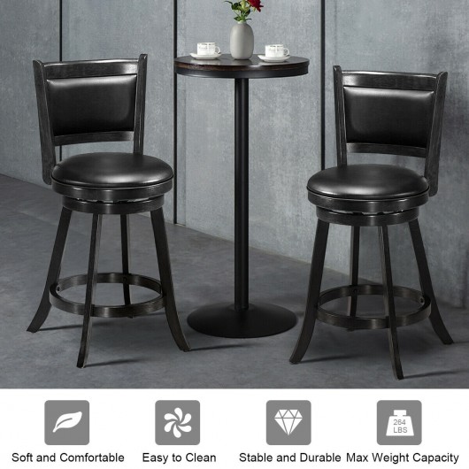 2 Pieces 24 Inches Swivel Counter Stool Dining Chair Upholstered Seat-Black - Image 2