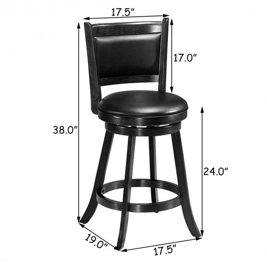 2 Pieces 24 Inches Swivel Counter Stool Dining Chair Upholstered Seat-Black - Image 4