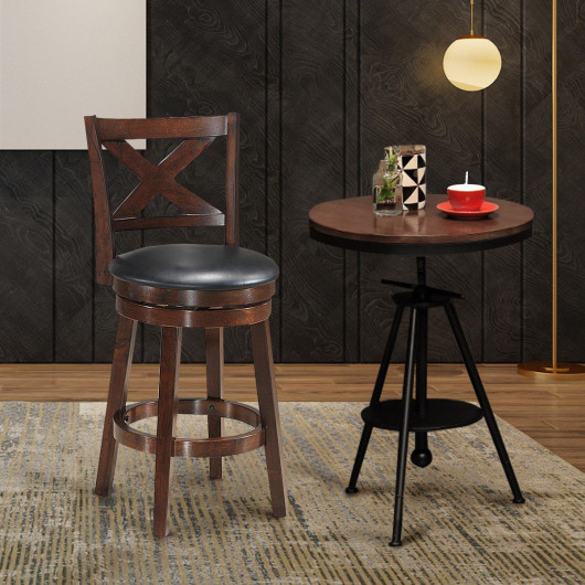 Swivel X-back Upholstered Counter Height Bar Stool with PVC Cushioned Seat-24 Inch - Image 2