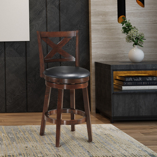 Swivel X-back Upholstered Counter Height Bar Stool with PVC Cushioned Seat-24 Inch - Image 4