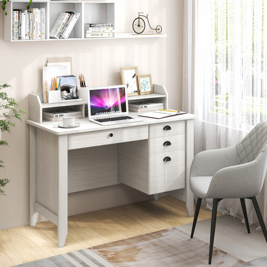 Vintage Computer Desk with Storage Shelves and 4 Drawers-White - Image 4
