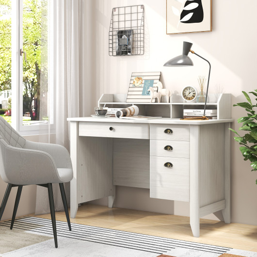 Vintage Computer Desk with Storage Shelves and 4 Drawers-White - Image 5