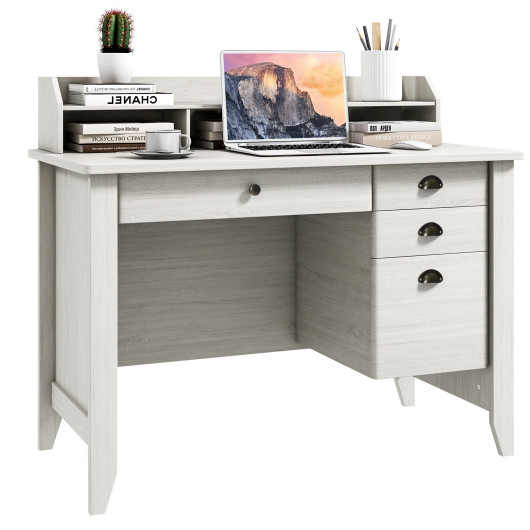 Vintage Computer Desk with Storage Shelves and 4 Drawers-White - Image 3
