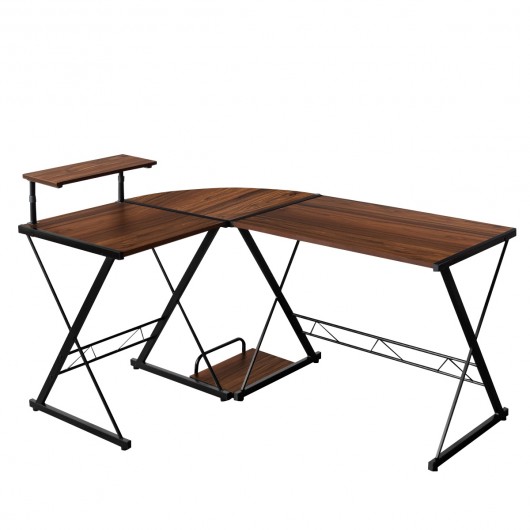 L-Shaped Desk Reversible Corner Computer Desk with Movable Shelf and CPU Stand-Walnut - Image 6