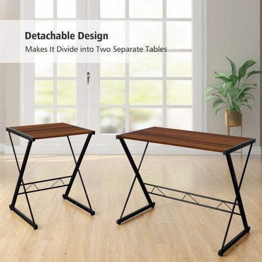 L-Shaped Desk Reversible Corner Computer Desk with Movable Shelf and CPU Stand-Walnut - Image 3