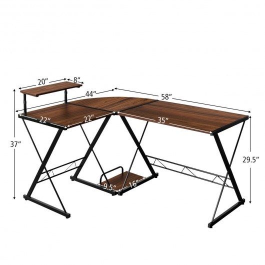 L-Shaped Desk Reversible Corner Computer Desk with Movable Shelf and CPU Stand-Walnut - Image 2