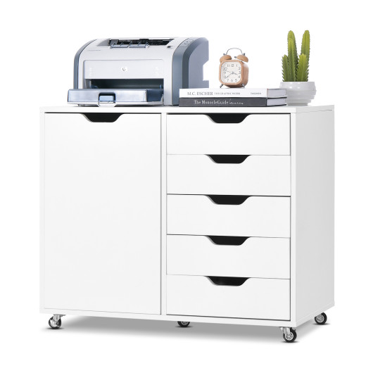 5-Drawer Dresser Chest Mobile Storage Cabinet with Door-White - Image 5