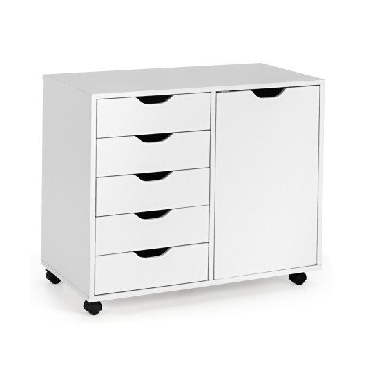 5-Drawer Dresser Chest Mobile Storage Cabinet with Door-White - Image 6