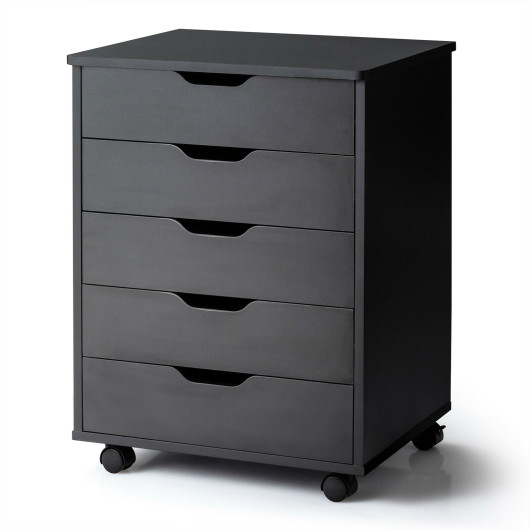 5 Drawer Mobile Lateral Filing Storage Home Office Floor Cabinet with Wheels-Black - Image 4