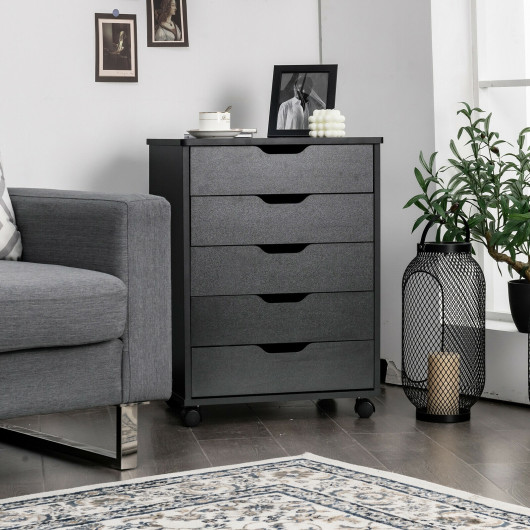 5 Drawer Mobile Lateral Filing Storage Home Office Floor Cabinet with Wheels-Black - Image 2