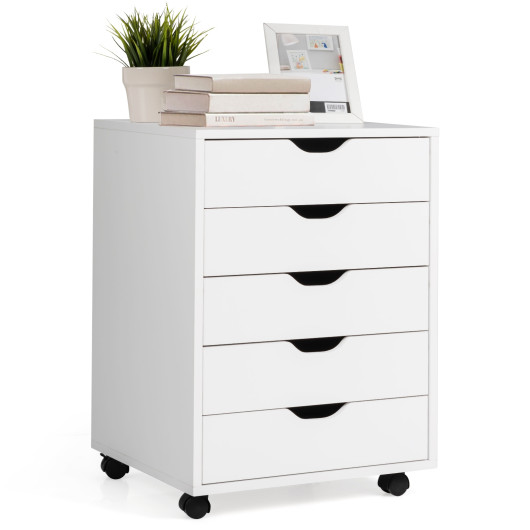 5 Drawer Mobile Lateral Filing Storage Home Office Floor Cabinet with Wheels-White - Image 4