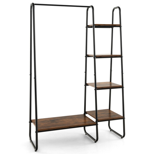 Clothes Rack Free Standing Storage Tower with Hanging Bar-Black